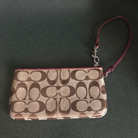 Coach Khaki/Purple Canvas Leather Suede Wristlet - Picture 6 of 16